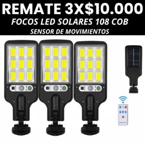 3x$10.000 Foco Solar LED 108COB con Control Remoto